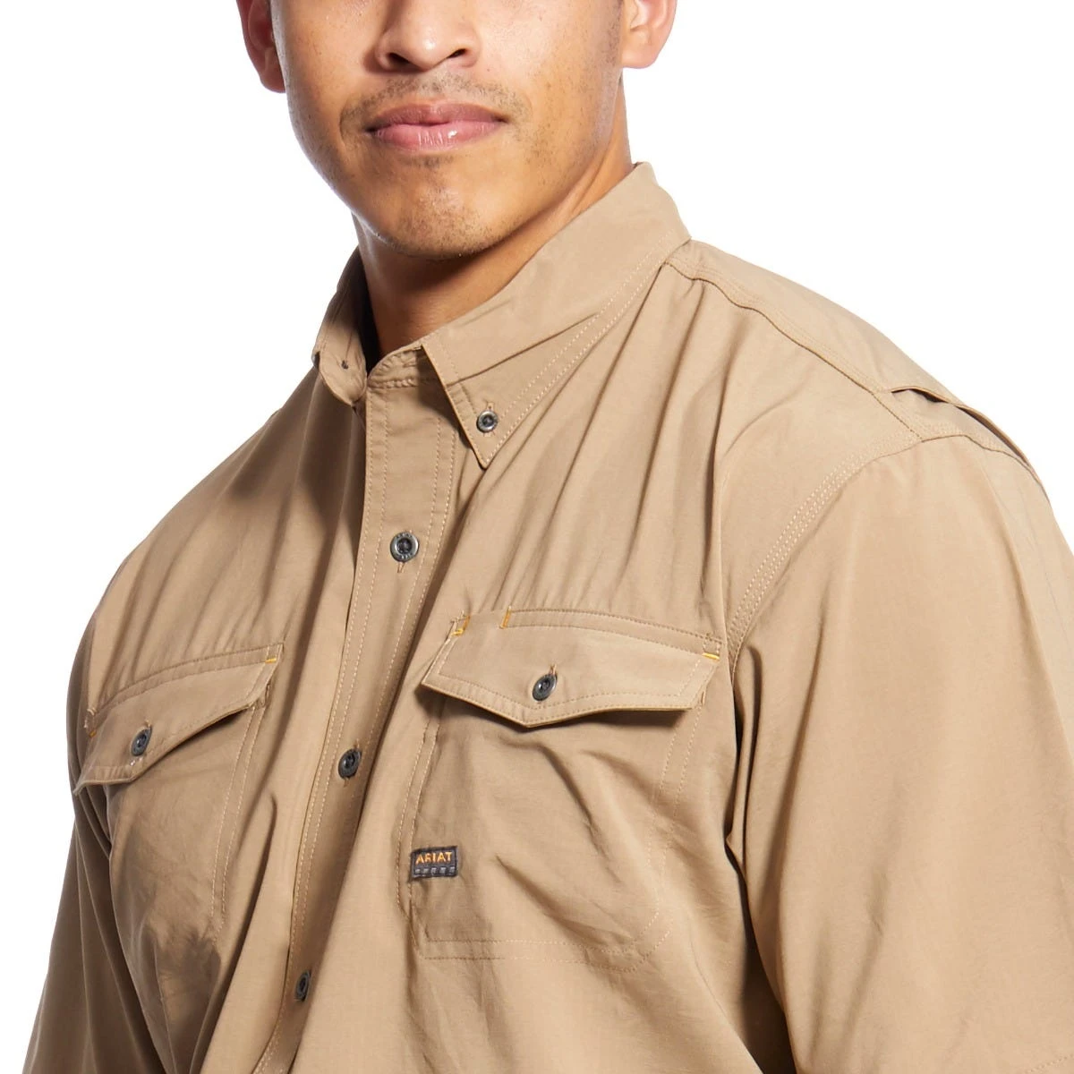 Ariat Rebar Shirts: Men's 10025384 Khaki VentTEK DuraStretch Tough Work Shirt - Image 2