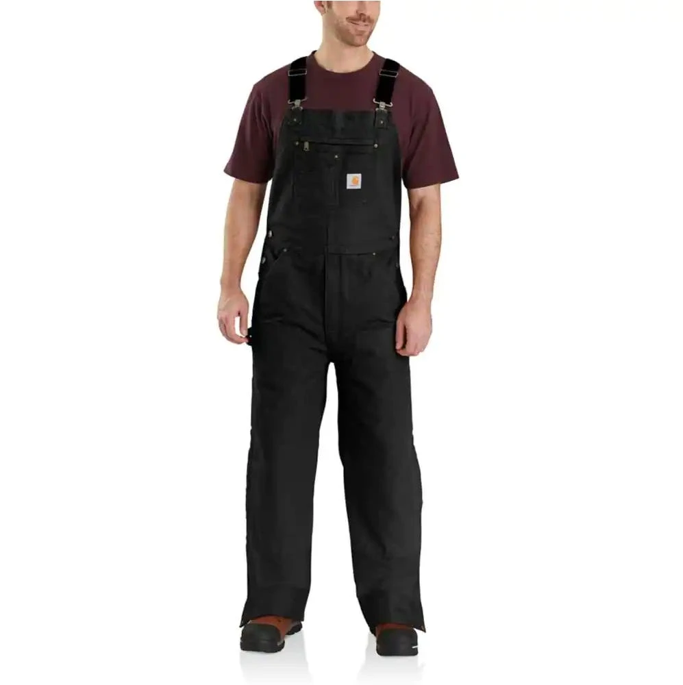 Carhartt Overalls: Men's 104031 BLK Black Insulated Loose Fit Washed Duck Overalls