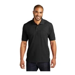 Port Authority Shirts: Men's K500P BLK Black Silk Touch Polo Pocket Shirt