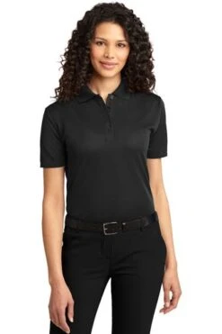 Port Authority Shirts: Women's L525 BLK Black Dry Zone Ottoman Polo