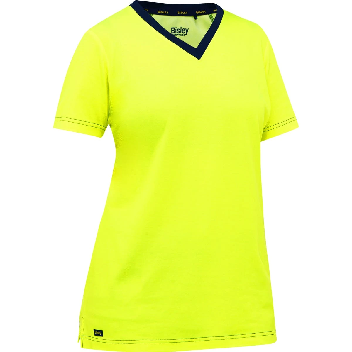 Bisley By PIP Shirts: Women's 310W1118 Y Yellow Non-ANSI Short Sleeve V Neck T-Shirt