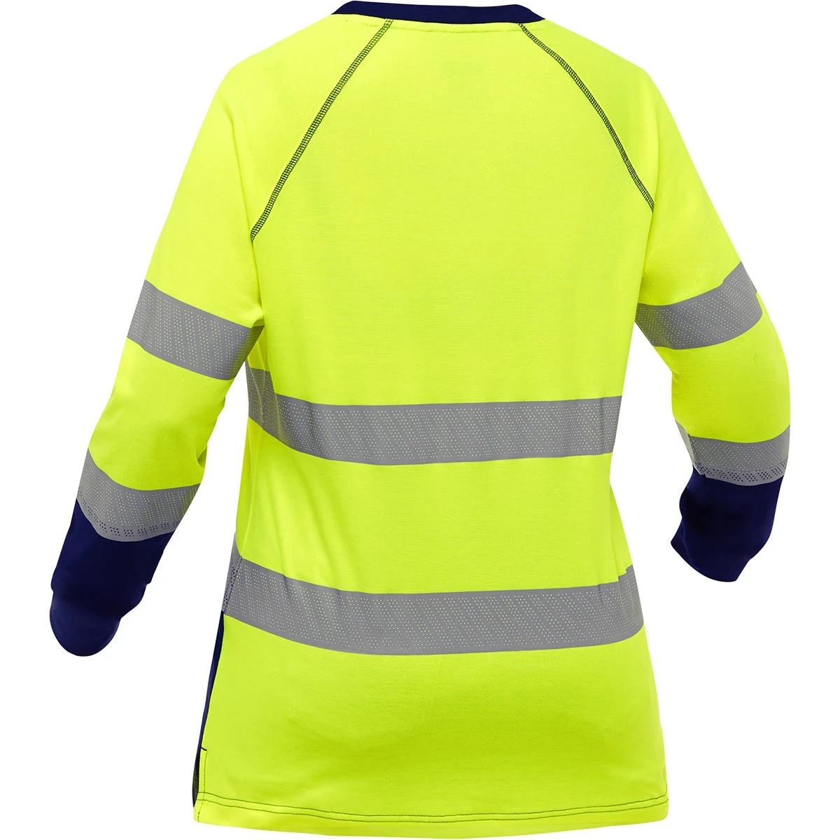 Bisley By PIP Shirts: Women's 313W6118T YN Yellow Navy Bottom ANSI Type R Class 3 Long Sleeve V Neck T Shirt - Image 2