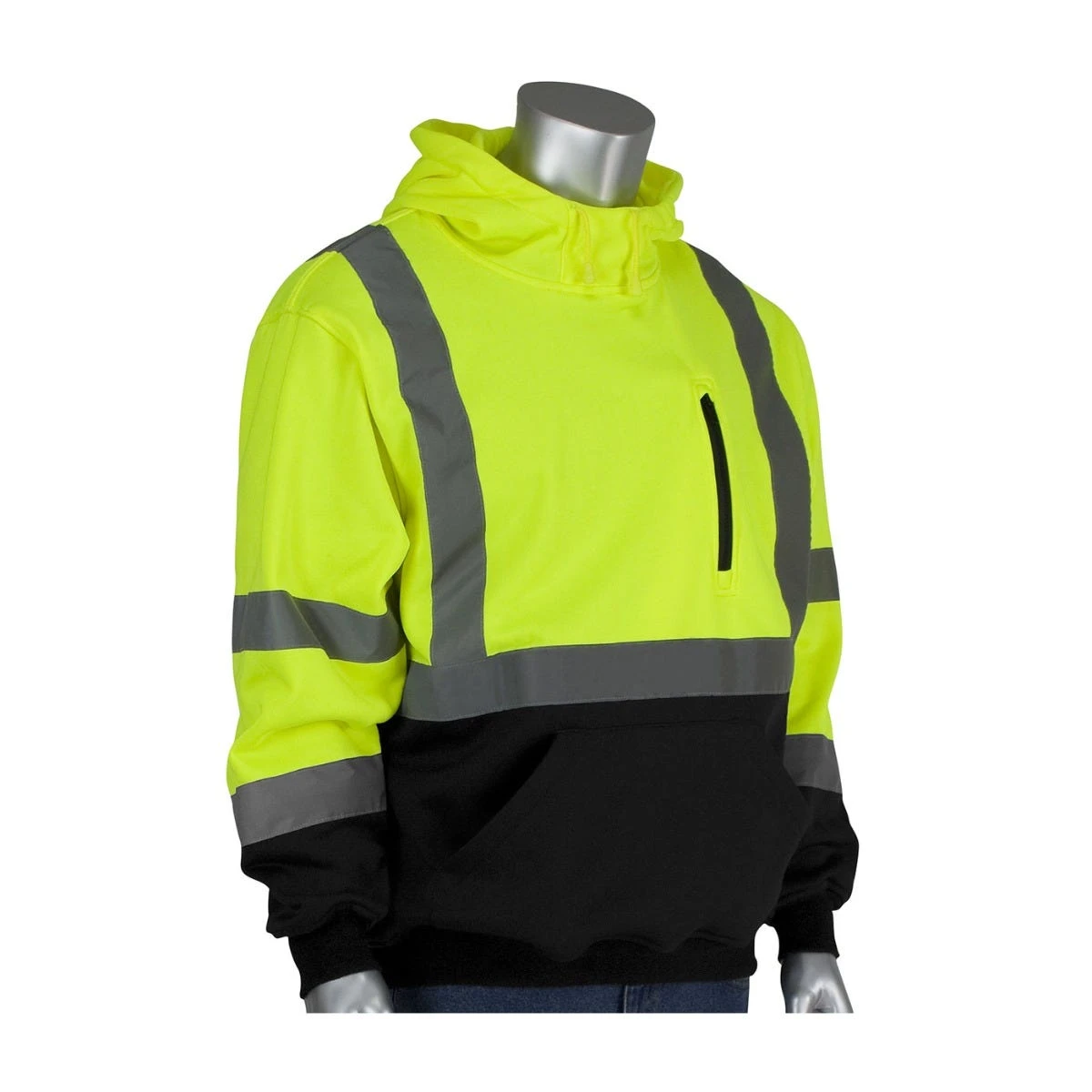 PIP Sweatshirts: Men's 323 1350B LY Hi-Vis Yellow ANSI Type R Class 3 Hooded Pullover Sweatshirt