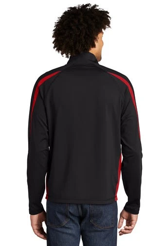 Sport-TeK Sweatshirts: Men's ST851 BTR Black True Red Stretch 1/2-Zip Colorblock Pullover - Image 4
