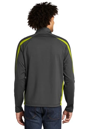 Sport-TeK Sweatshirts: Men's ST851 CGCG Charcoal Grey Charge Green Stretch 1/2-Zip Colorblock Pullover - Image 4