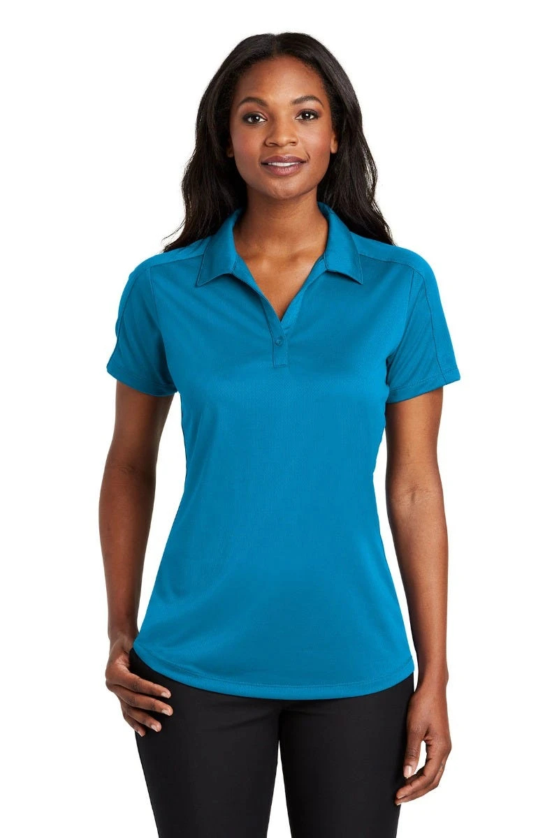 Port Authority Shirts: Women's L569 BW Blue Wake Ladies Diamond Jacquard Polo