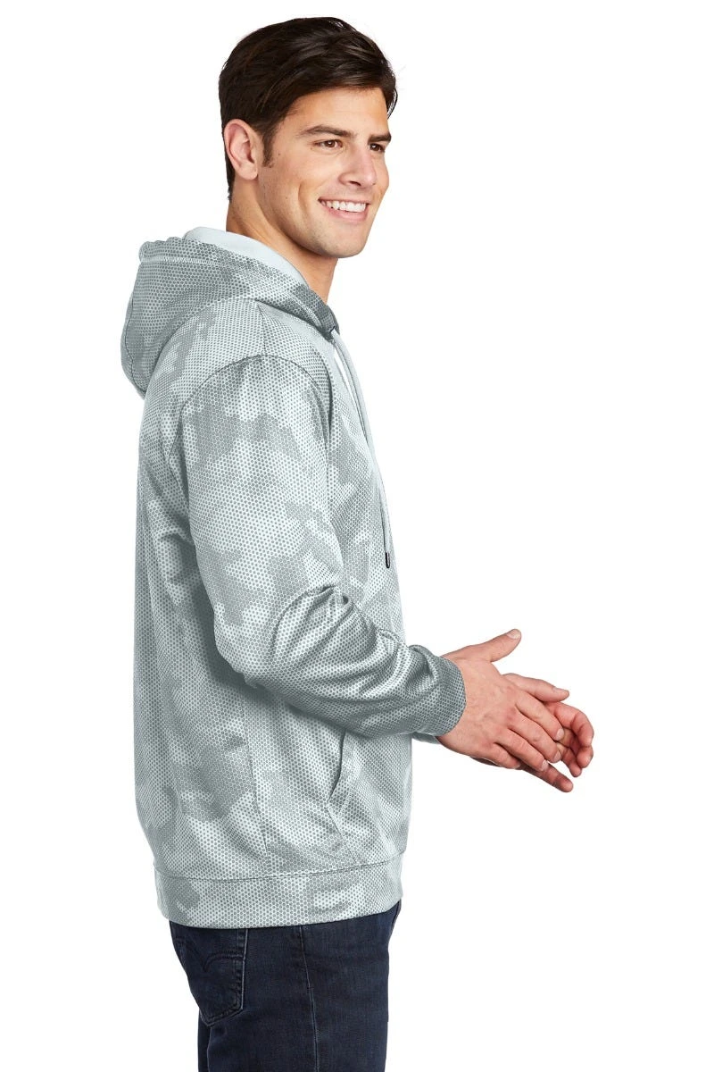 Sport-Teck Sweatshirts: Men's ST240 WHT White Sport-Wick CamoHex Fleece Hooded Pullover - Image 2
