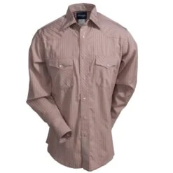 Wrangler Shirts: Men's Tan 75742 TN Sport Western Dobby Stripe Long Sleeve Shirt