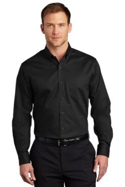 Port Authority Shirts: Men's S663 BLK Black Button Down SuperPro Twill Shirt