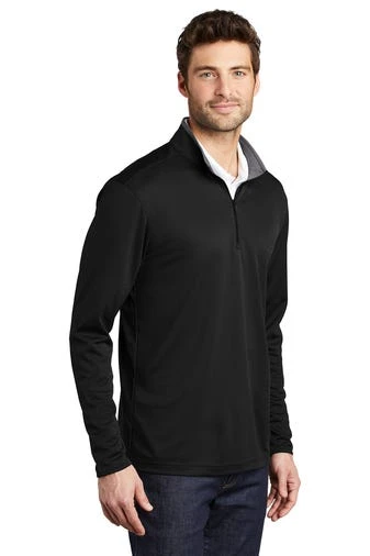 Port Authority Shirts: Men's K584 BSTG Black Steel Grey Silk Touch Performance 1/4-Zip Shirt - Image 2