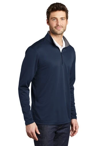 Port Authority Shirts: Men's K584 NVSG Navy Steel Grey Silk Touch Performance 1/4-Zip Shirt - Image 2