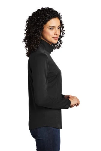 Port Authority Shirts: Women's LK584 BKSG Black Steel Grey Silk Touch Performance 1/4-Zip Shirt - Image 3