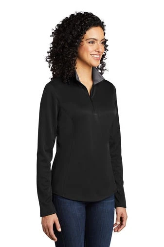 Port Authority Shirts: Women's LK584 BKSG Black Steel Grey Silk Touch Performance 1/4-Zip Shirt - Image 2