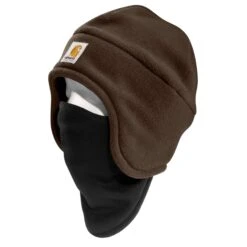 Carhartt Hats: A202 DKB Dark Brown Fleece 2-In-1 Headwear