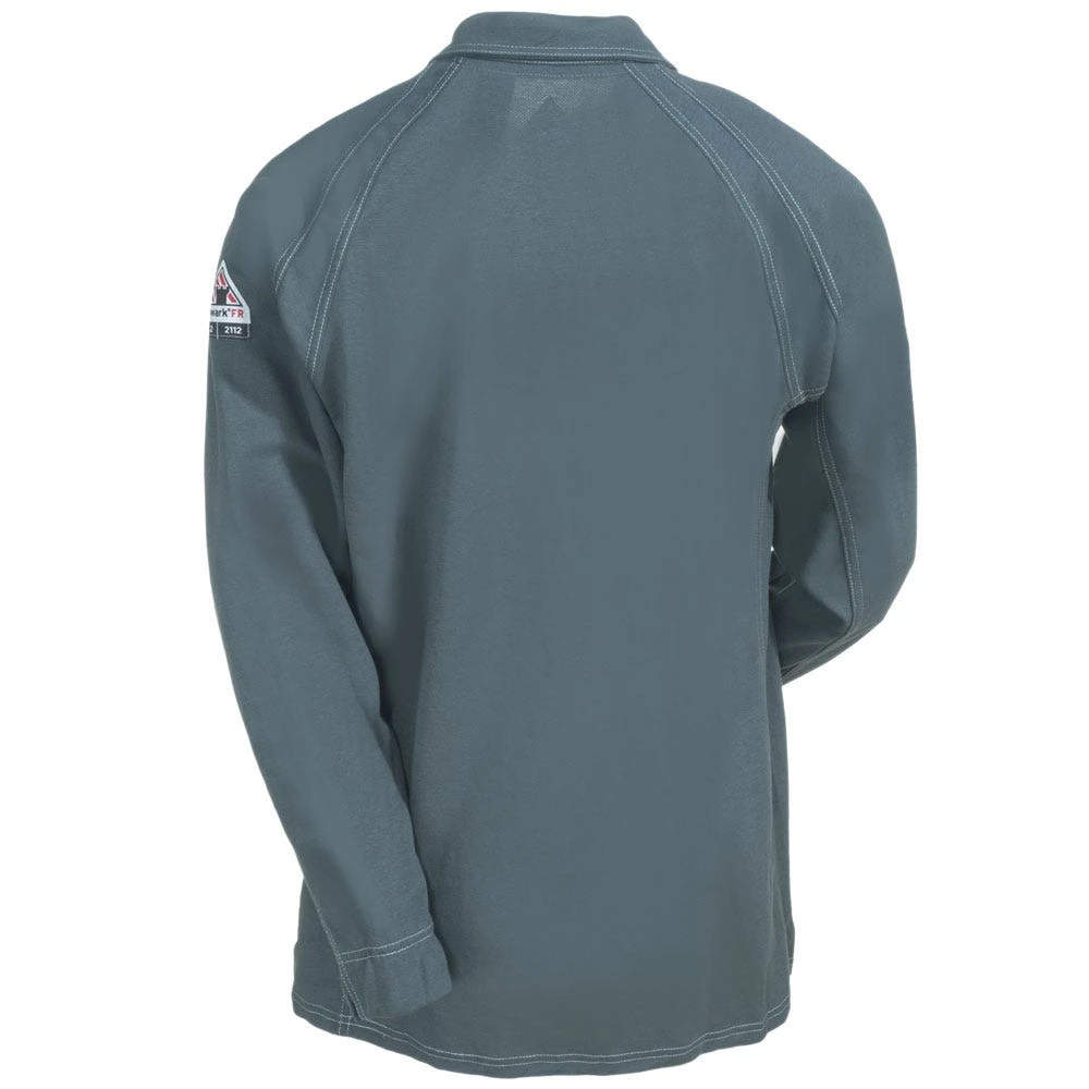 Bulwark Shirts: Men's QT12 CH Grey Flame-Resistant Long Sleeve Polo Shirt - Image 3