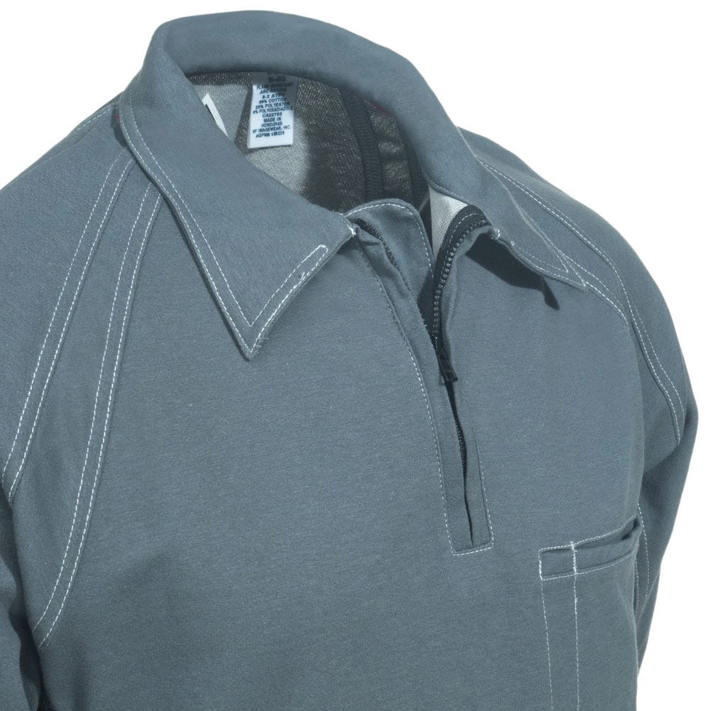 Bulwark Shirts: Men's QT12 CH Grey Flame-Resistant Long Sleeve Polo Shirt
