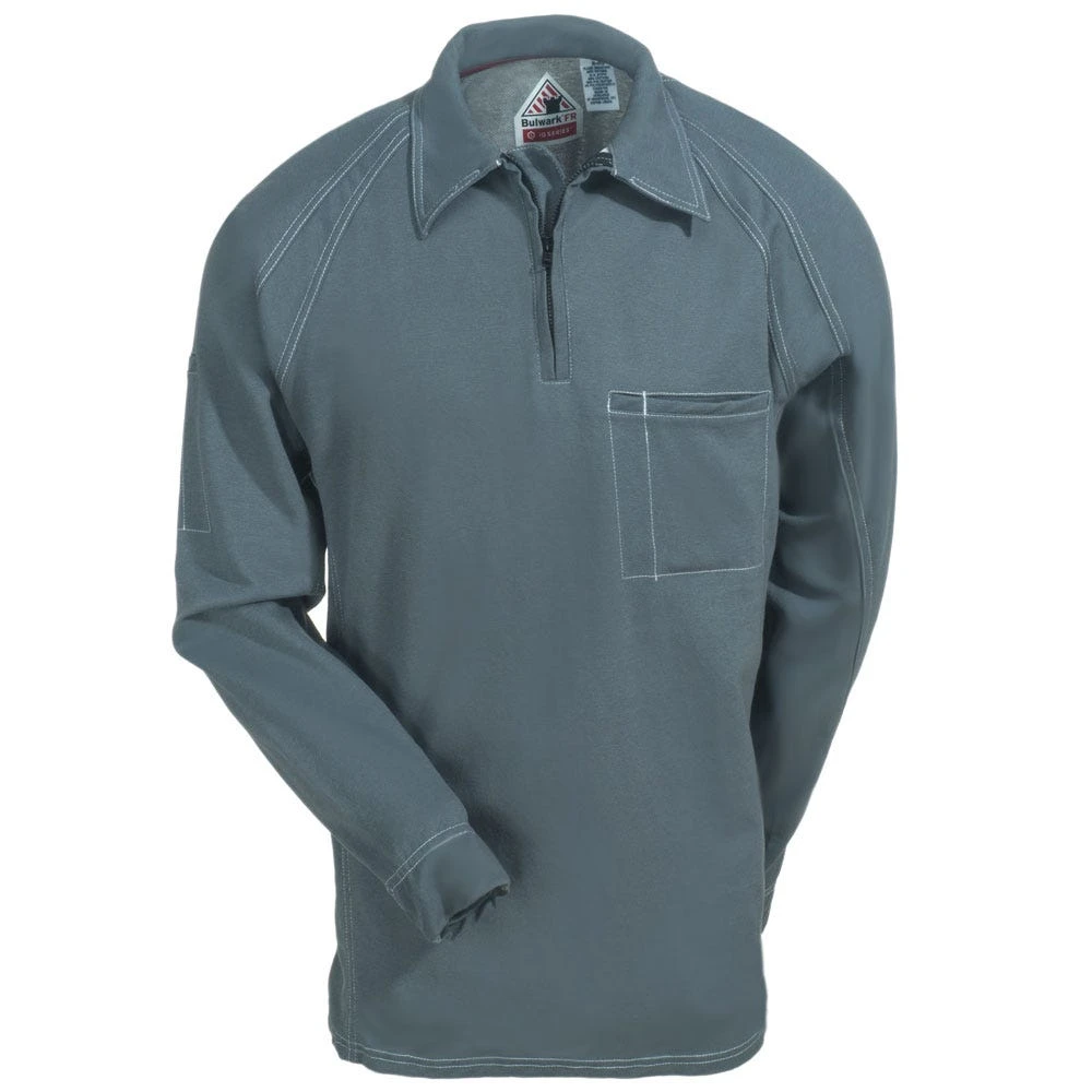 Bulwark Shirts: Men's QT12 CH Grey Flame-Resistant Long Sleeve Polo Shirt - Image 2