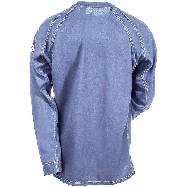 Bulwark Shirts: Men's Blue QT20 BL Flame-Resistant Long Sleeve Henley Shirt - Image 3