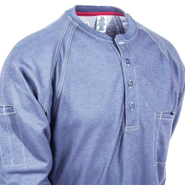 Bulwark Shirts: Men's Blue QT20 BL Flame-Resistant Long Sleeve Henley Shirt - Image 2