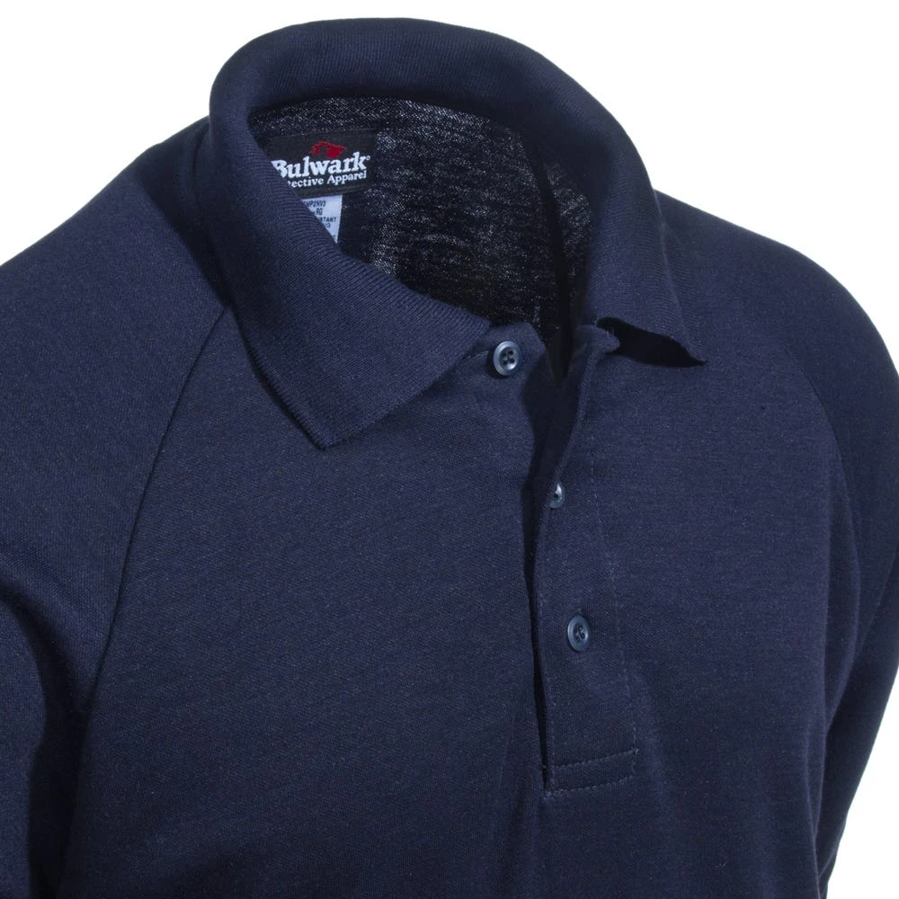 Bulwark Shirts: Men's SMP2 NV Navy Flame-Resistant Long Sleeve Polo Shirt