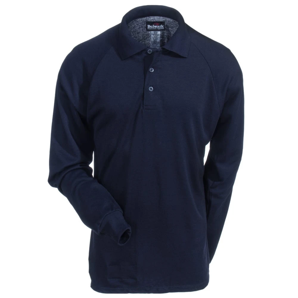 Bulwark Shirts: Men's SMP2 NV Navy Flame-Resistant Long Sleeve Polo Shirt - Image 2