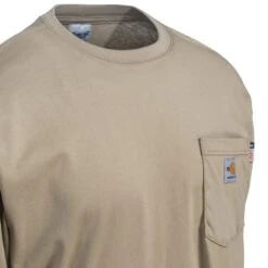 Carhartt Force Shirts: Men's 100235 250 Khaki Flame-Resistant Force Cotton Long-Sleeve T-Shirt