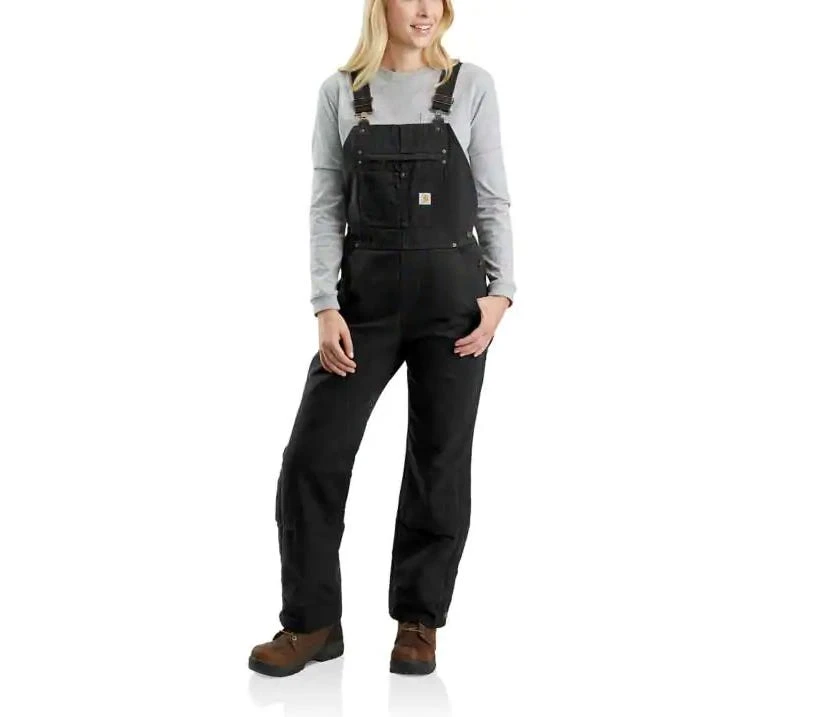 Carhartt Overalls: Women's 104049 BLK Black Quilt Lined Duck Bib Overall