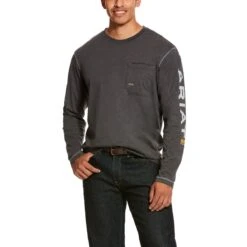 Ariat Rebar Shirt: Men's 10027815 Charcoal Heather Workman Logo T-Shirt
