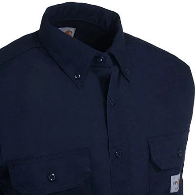 Carhartt Shirts: Men's FR Dark Navy FRS160 DNY Flame Resistant Twill Work Shirt - Image 3