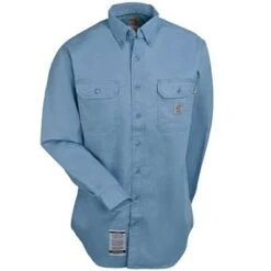 Carhartt Shirts: Men's FR Blue FRS160 MBL Twill Work Shirt