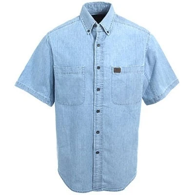 Wrangler Riggs Shirts: Men's Light Blue 3W531 BL Chambray Short Sleeve Shirt - Image 3