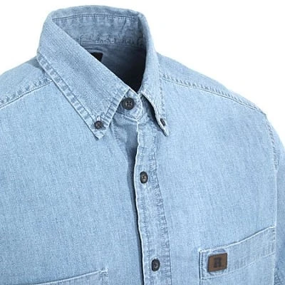 Wrangler Riggs Shirts: Men's Light Blue 3W531 BL Chambray Short Sleeve Shirt - Image 2