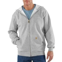 Carhartt Sweatshirts: Men's K122 HGY Heather Grey Midweight Hooded Front Zip Sweatshirt