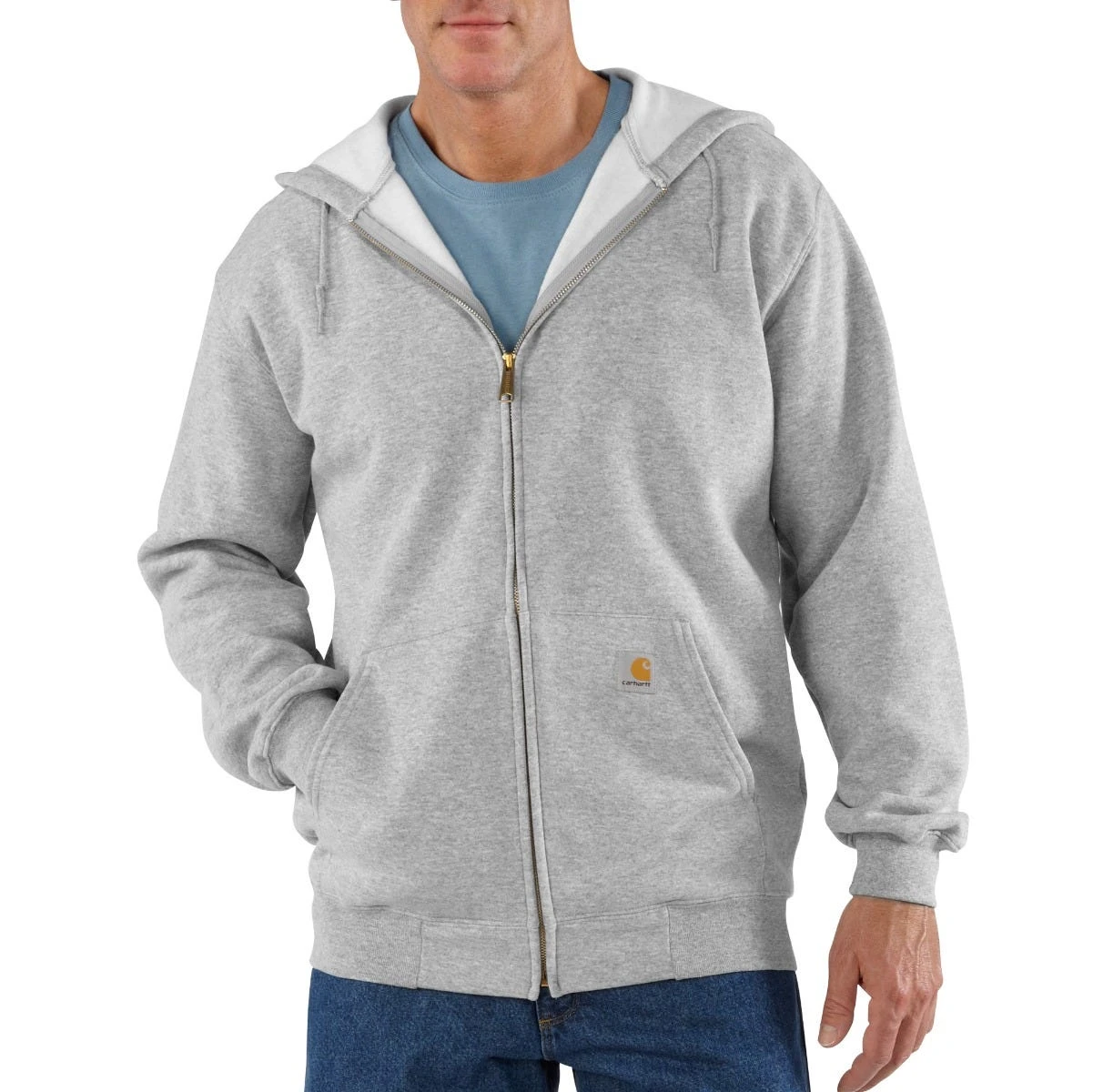 Carhartt Sweatshirts: Men's K122 HGY Heather Grey Midweight Hooded Front Zip Sweatshirt