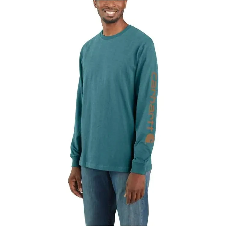 Carhartt Shirts: Men's K231 H24 Blue Spruce Heather Cotton Long Sleeve Logo Shirt