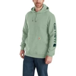 Carhartt Sweatshirts: Men's K288 GA0 Jade Heather Midweight Hooded Logo Sweatshirt