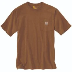 Carhartt Shirts: Men's K87 B00 Oiled Walnut Heather Heavyweight Pocket Short Sleeve Loose Fit T Shirt
