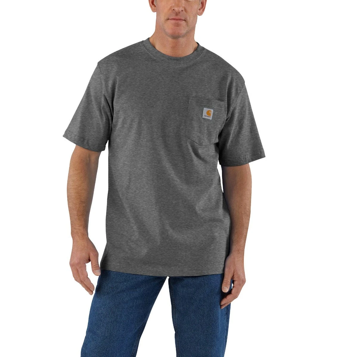 Carhartt Shirts: Men's K87 CRH Carbon Heather Heavy Weight Short Sleeve Loose Fit Pocket T-Shirt - Image 2