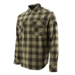 CAT Apparel Shirts: Men's 1610031 13229 Khaki Army Moss Buffalo Check Flannel Overshirt