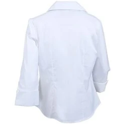 Port Authority Blouses: L6290 Women's White 3/4 Sleeve Open-Neck Blouse