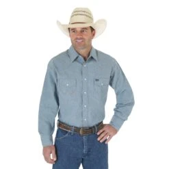 Wrangler Shirts: Men's MS70919 Chambray Authentic Cowboy Cut Work Shirt