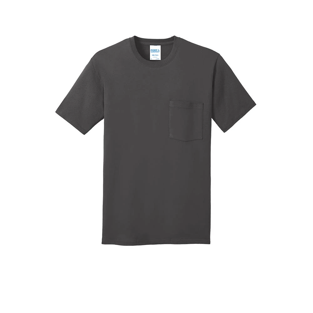 Port & Company Shirt: Men's PC54P CHR Charcoal Core Cotton Pocket Tee - Image 5
