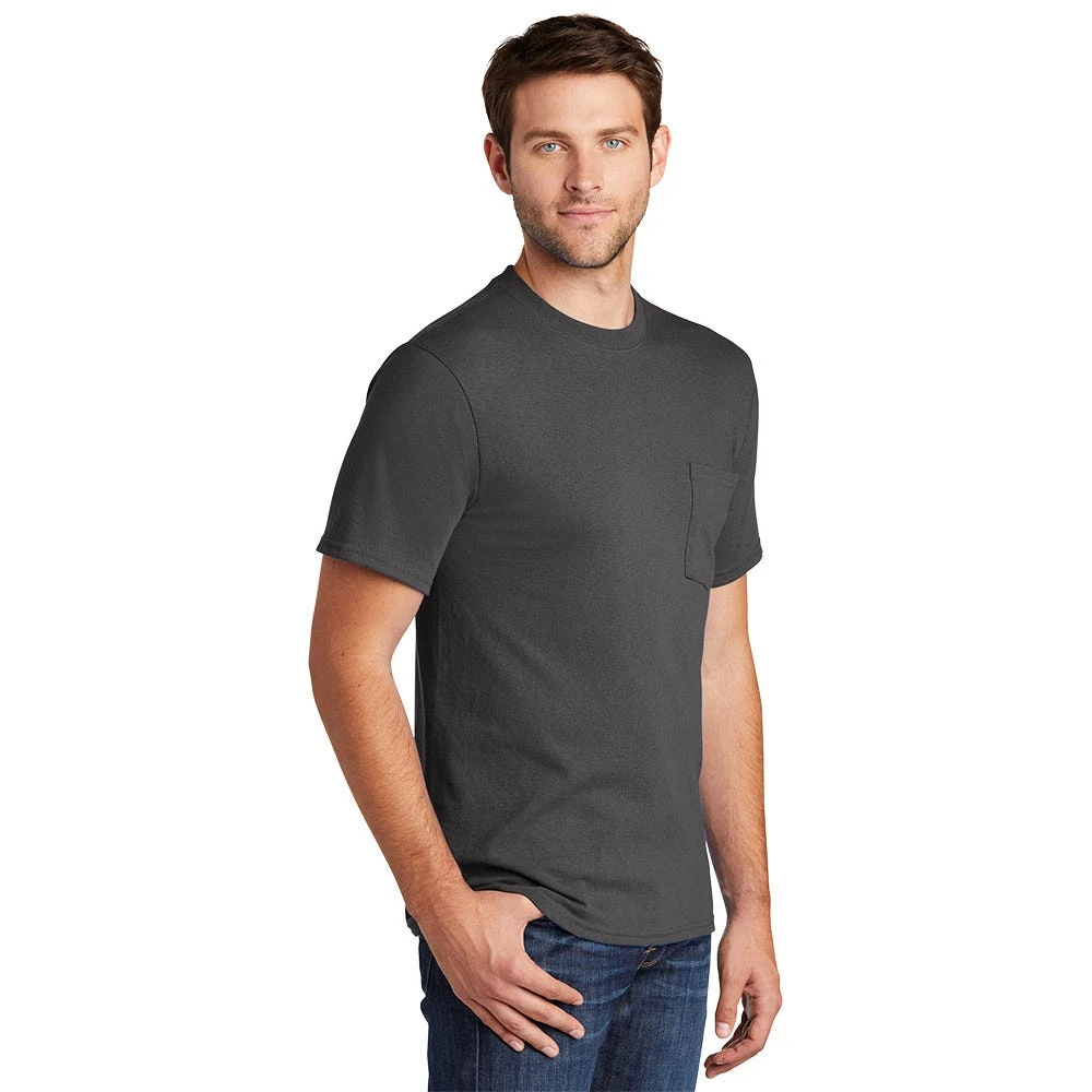Port & Company Shirt: Men's PC54P CHR Charcoal Core Cotton Pocket Tee