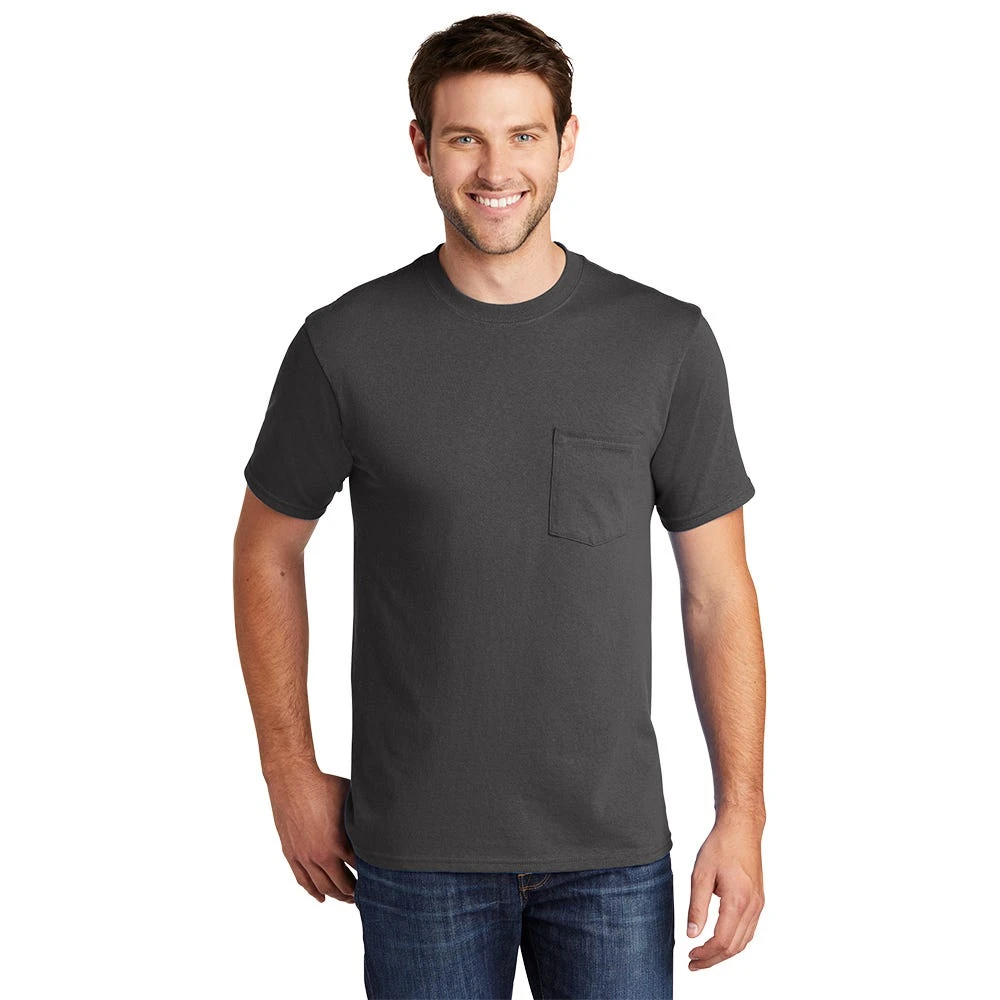 Port & Company Shirt: Men's PC54P CHR Charcoal Core Cotton Pocket Tee - Image 3