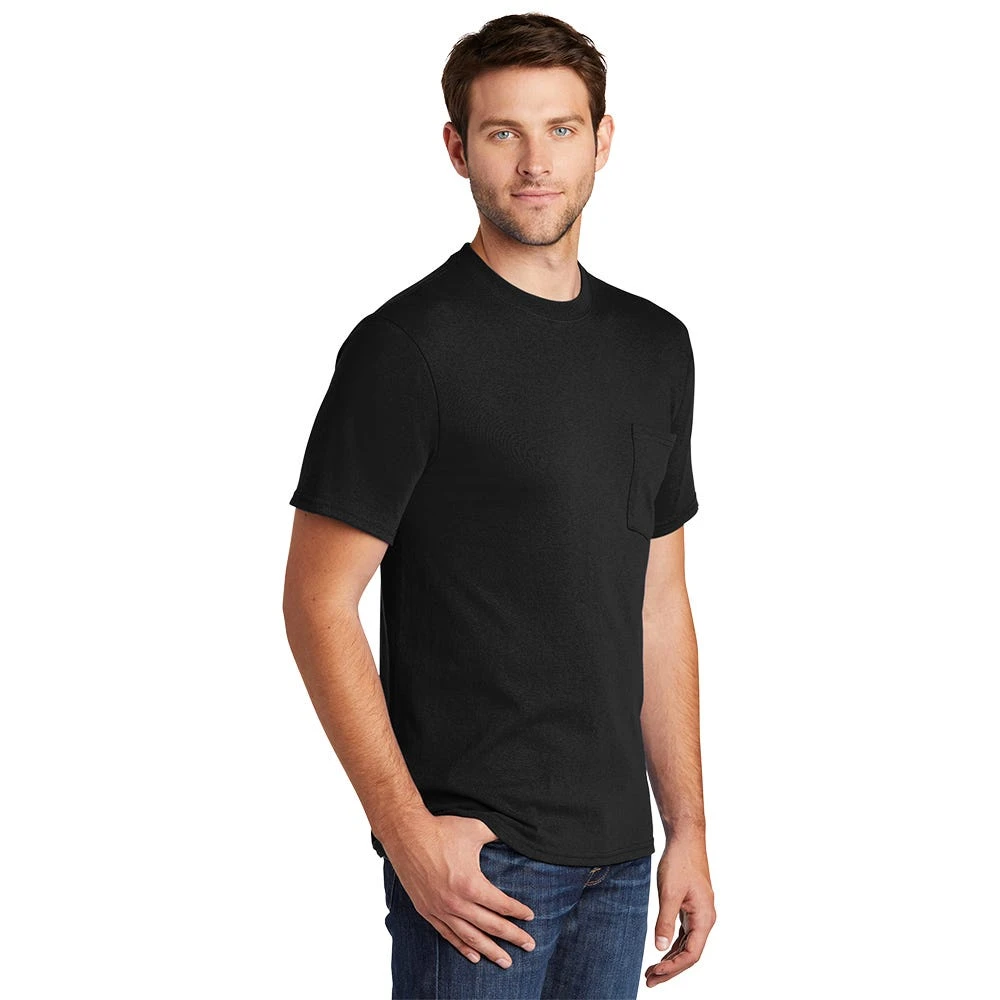 Port & Company Shirt: Men's PC54P JB Jet Black Core Cotton Pocket Tee