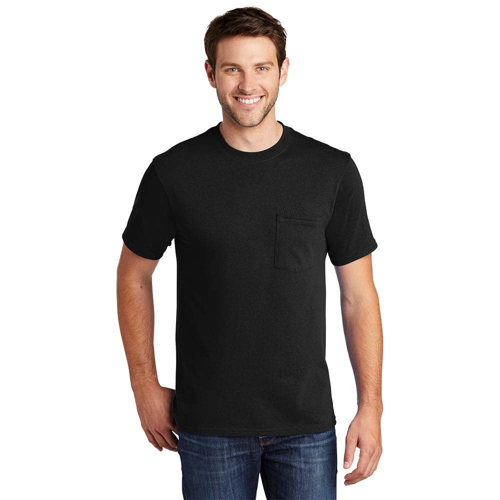 Port & Company Shirt: Men's PC54P JB Jet Black Core Cotton Pocket Tee - Image 3