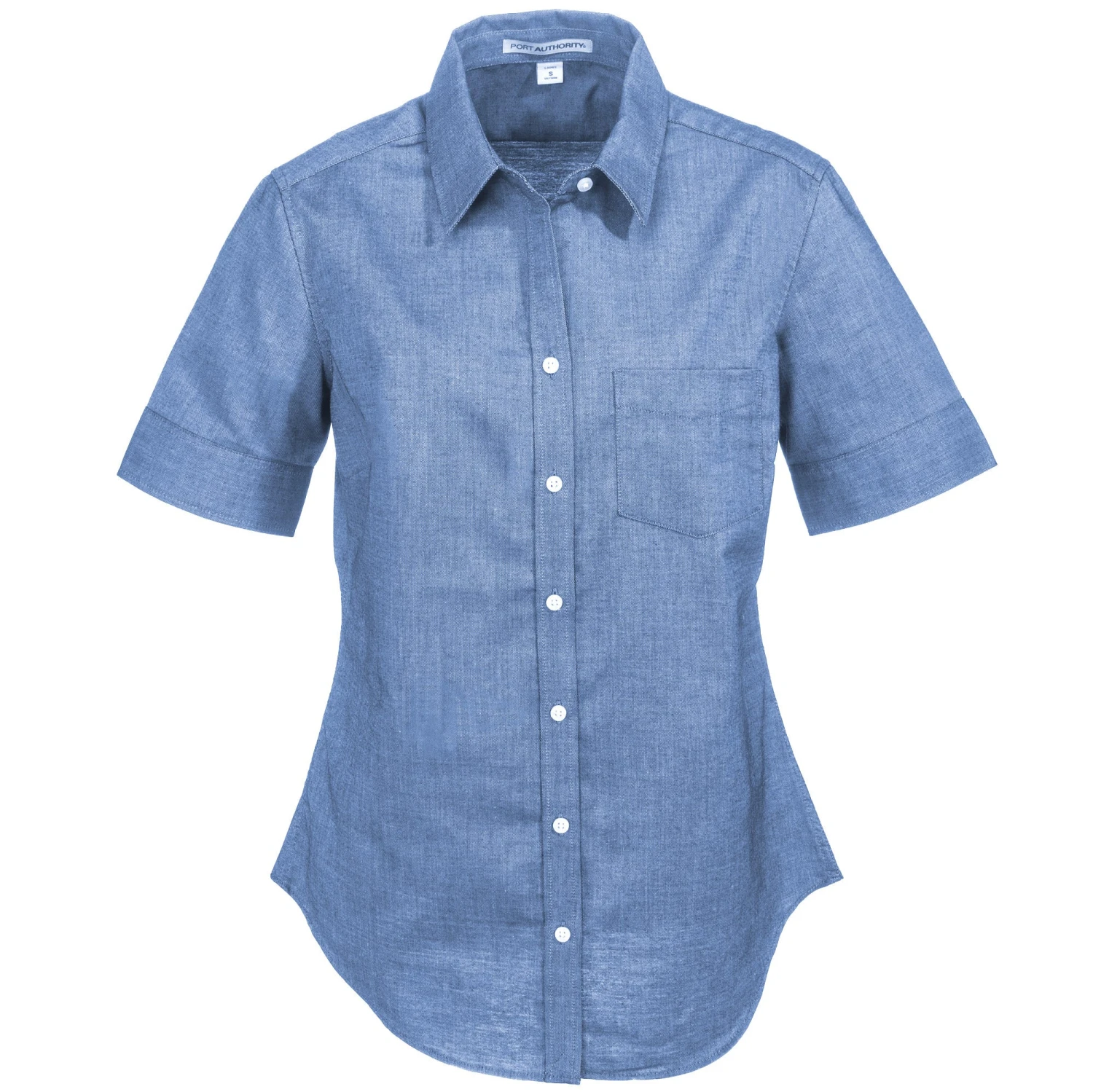 Port Authority Shirts: Women's L659 NVY Navy Blue SuperPro Oxford Short-Sleeve Shirt - Image 3