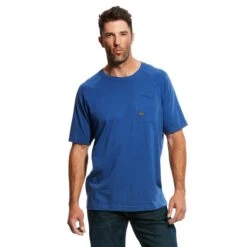 Ariat Rebar Shirts: Men's 10025377 Metal Blue Rebar Cotton Strong Short Sleeve T-Shirt