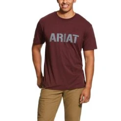 Ariat Rebar Shirts: Men's 10030289 Burgundy Heather Rebar Cotton Strong Block T-Shirt
