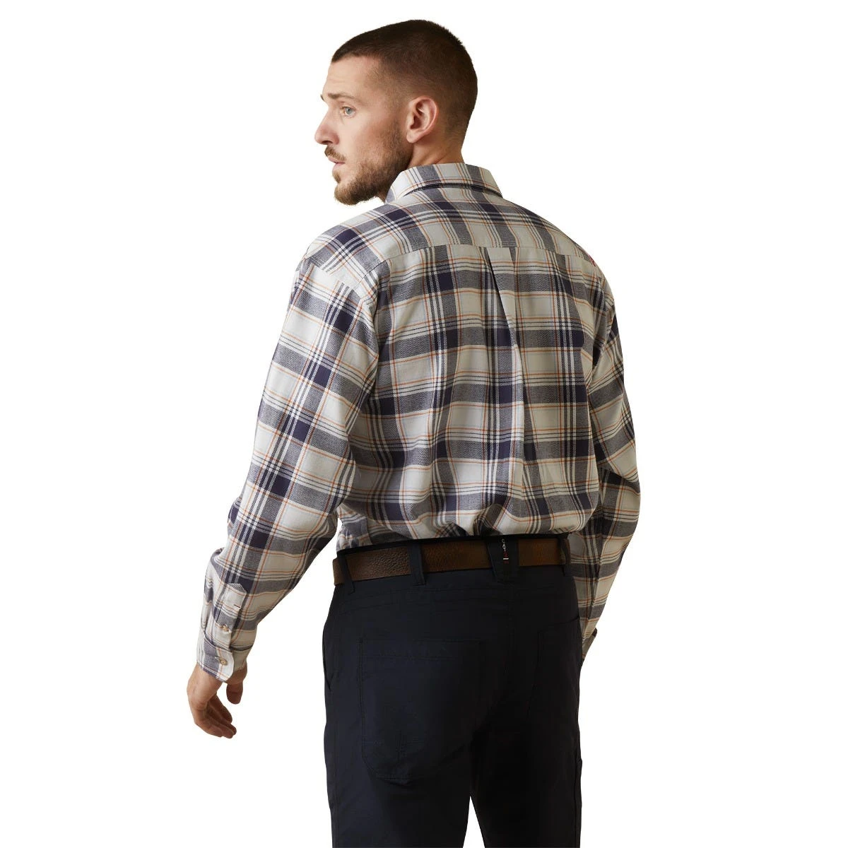 Ariat Shirts: Men's 10043743 Navy White Plaid FR Chiseled Button Down Long Sleeve Work Shirt - Image 2